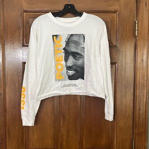White Long Sleeve Tupac Crop-Top